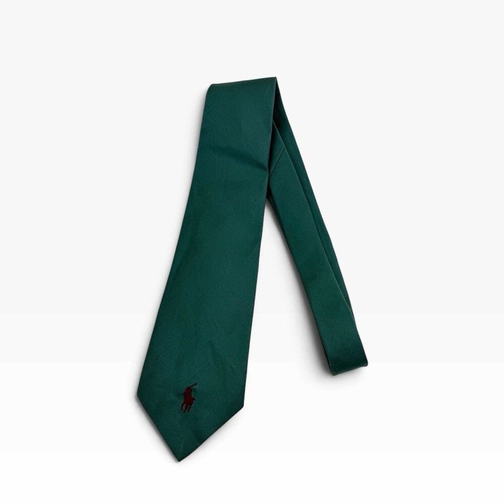 Vintage Polo Ralph Lauren Green Silk Tie Classic Solid Heritage Made by Hand